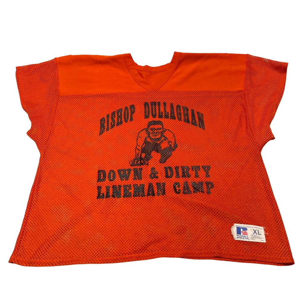 VTG Russell Athletic Football Jersey Mens XL Orange Mesh Lineman Camp
